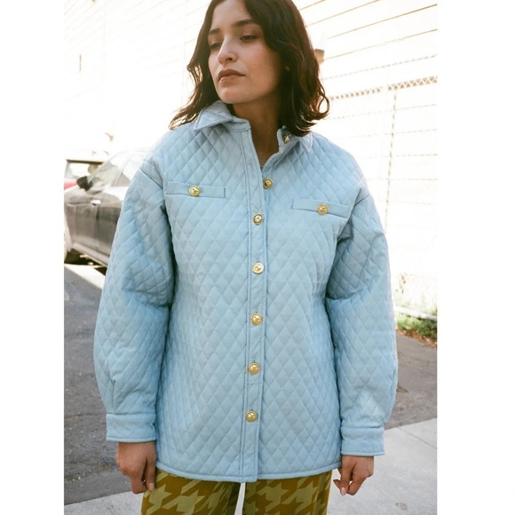 House of Sunny Mid Century Quilt Shirt Blue - Picture 3 of 11